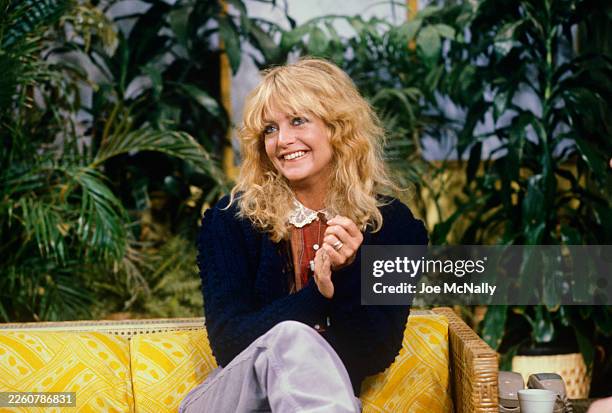 Actress Goldie Hawn sits for an interview on Good Morning America, 1982 in New York, New York. .