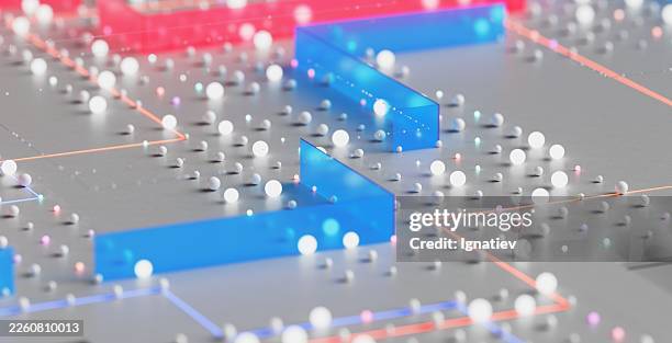 rejilla digital abstracta con rutas iluminadas y elementos esféricos dispersos. - computación sin servidor fotografías e imágenes de stock
