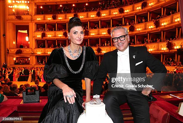 Giovanna Battaglia Engelbrecht, Creative Director Swarovski and Alexis Nasard during the 68th Vienna Opera Ball at Vienna State Opera on February 12,...