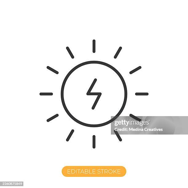 solar energy icon. editable stroke thin line icon - renewable energy procurement stock illustrations