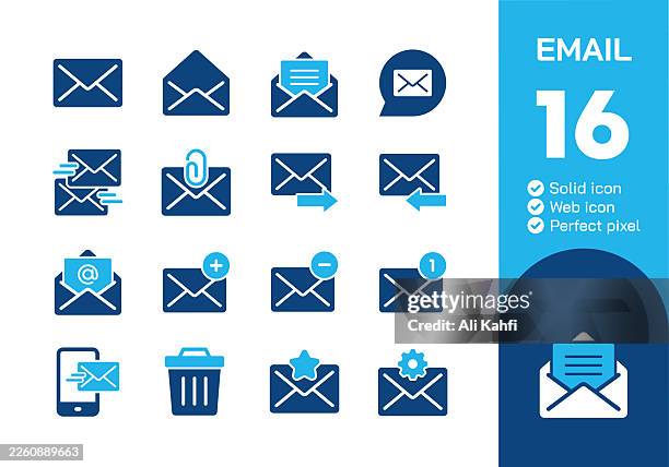 email glyph solid icons collection. vector illustration. icon for website design, logo, app, template, ui, infographic etc - direct mail stock illustrations