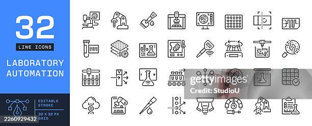 stockillustraties, clipart, cartoons en iconen met laboratory automation line icon set - crispr