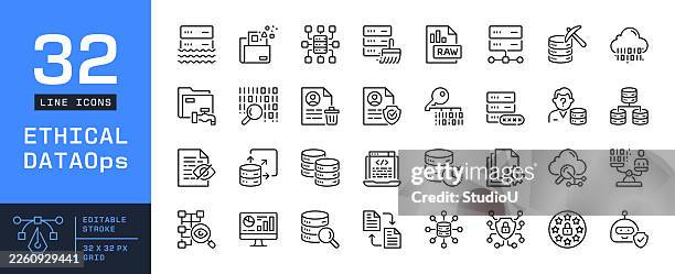 ethical dataops line icon set - devops stock illustrations
