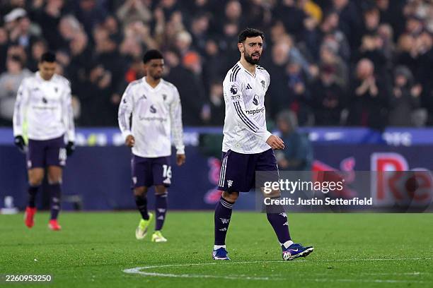 Bruno Fernandes of Manchester United looks dejected after Tomas Soucek of West Ham United scores his team's first goal during the Premier League...