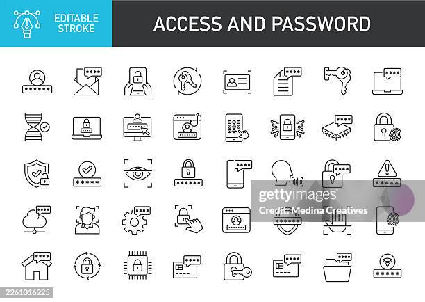 access and password icons collection - editable storke thin line series icon - enter password stock illustrations