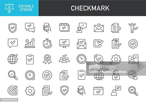 checkmark icons collection - editable storke thin line series icon - checking mail stock illustrations