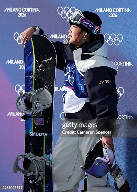 Rise Kudo of Team Japan looks on after competing in run one of the Women's Snowboard Halfpipe Qualification on day five of the Milano Cortina 2026...
