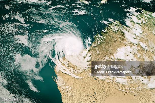 cyclone mitchell 20260207 cloud map australia 3d render color - cyclone stock pictures, royalty-free photos & images