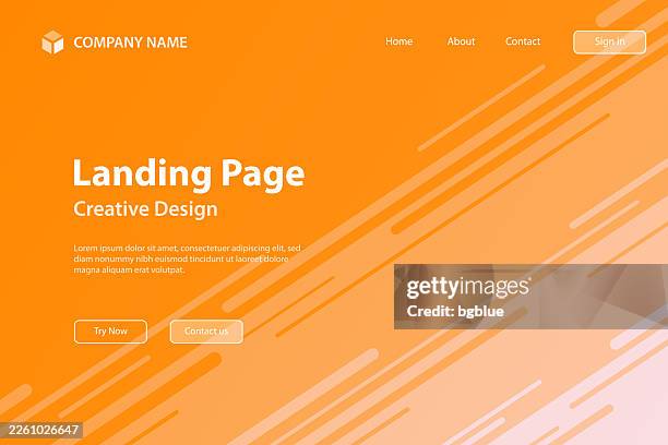 landing page template - abstract design with diagonal lines - trendy orange gradient - wide stock illustrations