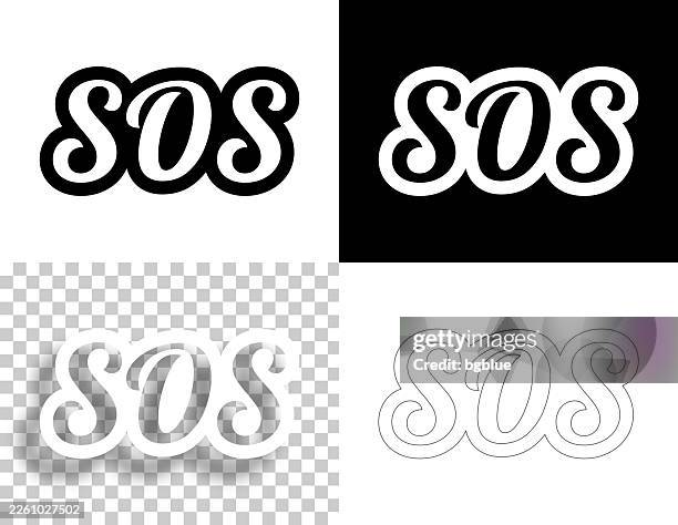 sos - text for design. blank, white and black backgrounds - line text - sos logo stock illustrations