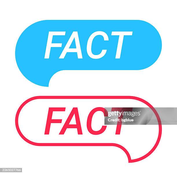 fact - blue and red speech bubble on white background - fact stock illustrations