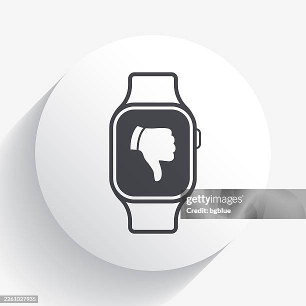 smartwatch with thumbs down. icon on circle button with long shadow - thumbs down white background stock illustrations