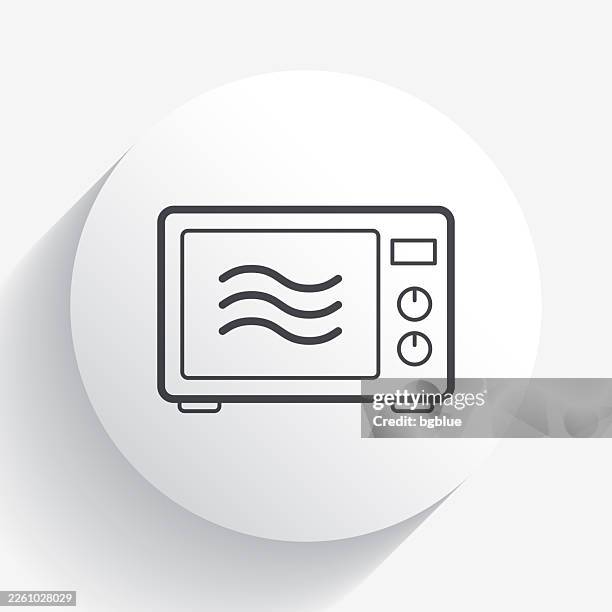 microwave oven. icon on circle button with long shadow - microwave button clip art stock illustrations