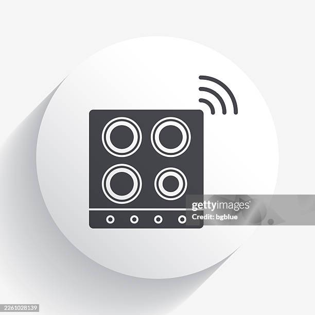 smart cooktop. icon on circle button with long shadow - smart technology kitchen stock illustrations