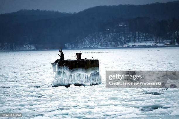 Frozen figure of a dreamer on a frozen sea