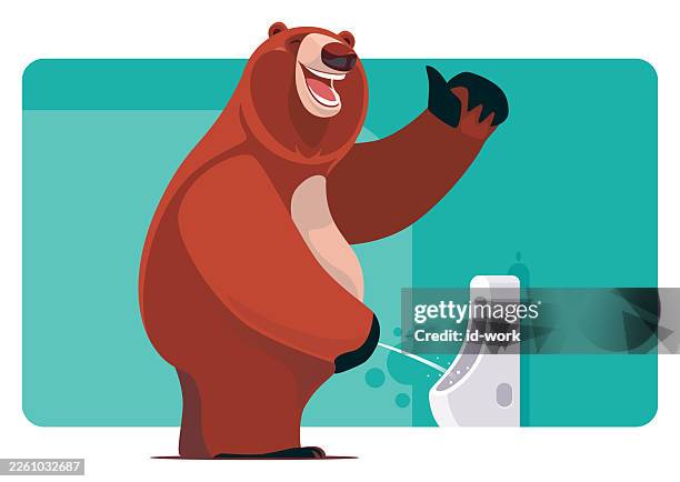 bear cheering while urinating - bear standing stock illustrations