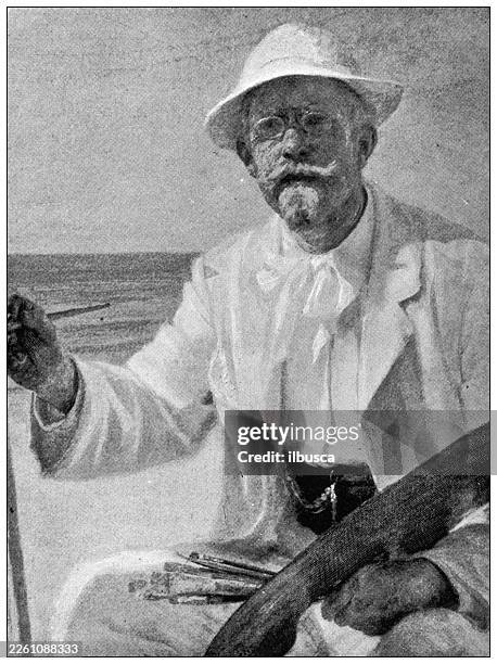 self portrait, by t s kroyer - canvas texture stock illustrations