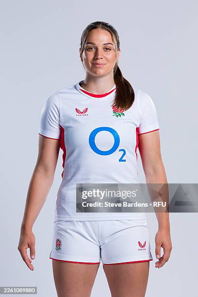 Lilli Ives Campion of England poses for a portrait during the England Red Roses squad photocall at Indigo at The O2 Arena on June 27, 2025 in London,...