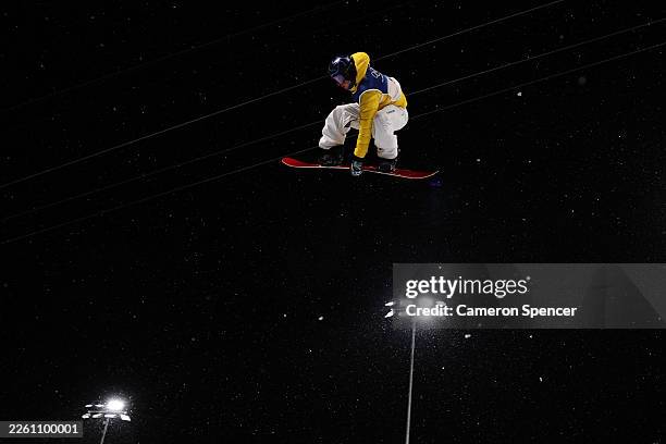 Valentino Guseli of Team Australia warms up prior to the Men's Snowboard Halfpipe Qualification on day five of the Milano Cortina 2026 Winter Olympic...