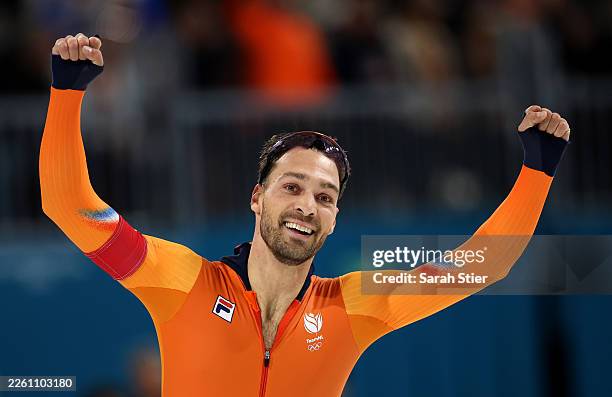 Kjeld Nuis of Team Netherlands reacts during the Speed Skating Men's 1000m on day five of the Milano Cortina 2026 Winter Olympic games at Milano...