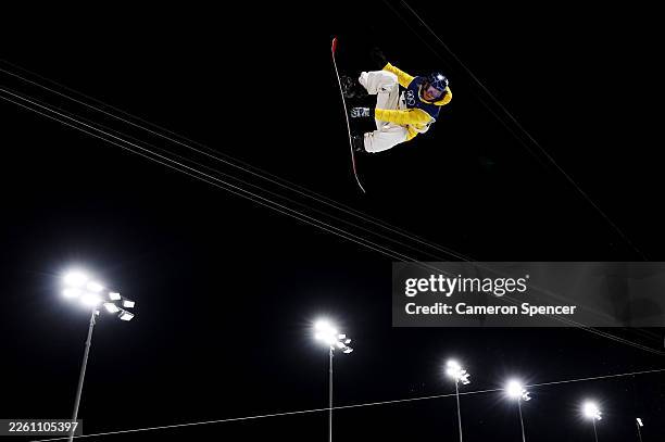 Valentino Guseli of Team Australia competes in run one of the Men's Snowboard Halfpipe Qualification on day five of the Milano Cortina 2026 Winter...
