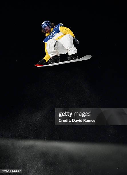 Valentino Guseli of Team Australia competes in run two of the Men's Snowboard Halfpipe Qualification on day five of the Milano Cortina 2026 Winter...