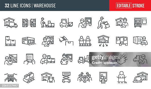 warehouse thin line icons - editable stroke - dock worker stock illustrations