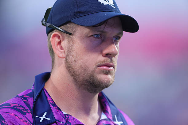George Munsey of Scotland participates in the ICC Men's T20 World Cup India & Sri Lanka 2026 match 23 between England and Scotland at Eden Gardens in...