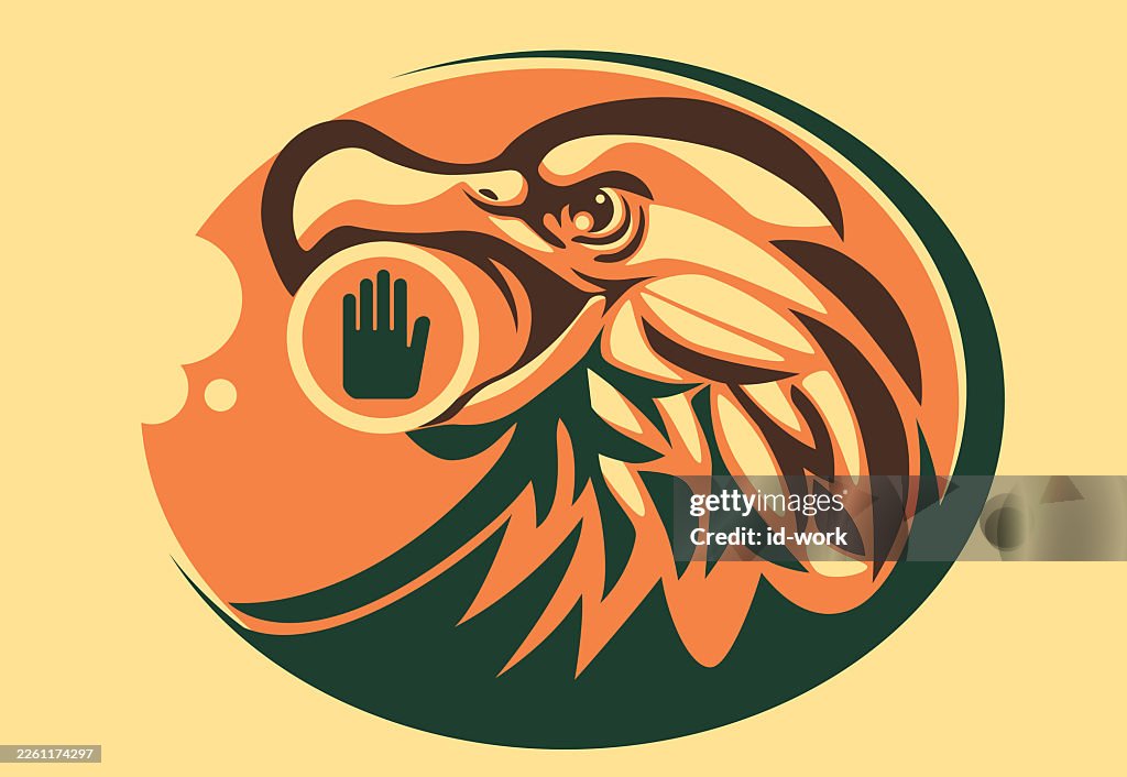 Eagle holding stop warning symbol