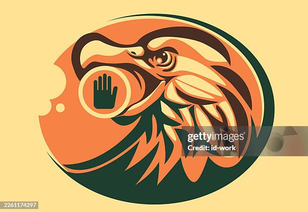 eagle holding stop warning symbol - steppe eagle stock illustrations