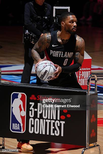Damian Lillard of the Portland Trail Blazers shoots a three point basket during the State Farm 3-Point Contest as part of the 2026 NBA All-Star...