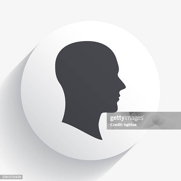 head profile. icon on circle button with long shadow - headshot gray background stock illustrations