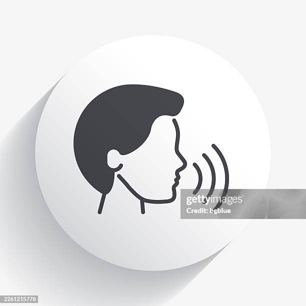voice recognition. icon on circle button with long shadow - microphone 3d stock illustrations