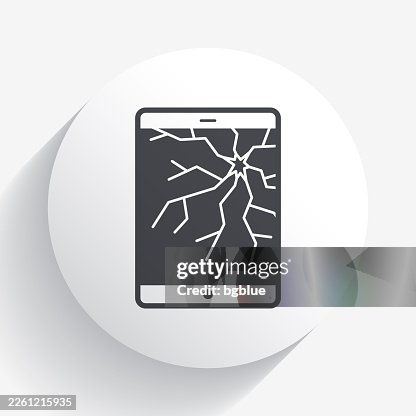 Tablet PC with broken screen. Icon on circle button with long shadow Tablet PC with broken screen. Icon on circle button with long shadow