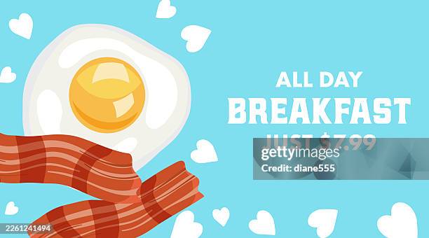 diner breakfast banner sign with bacon & eggs - bacon background stock illustrations