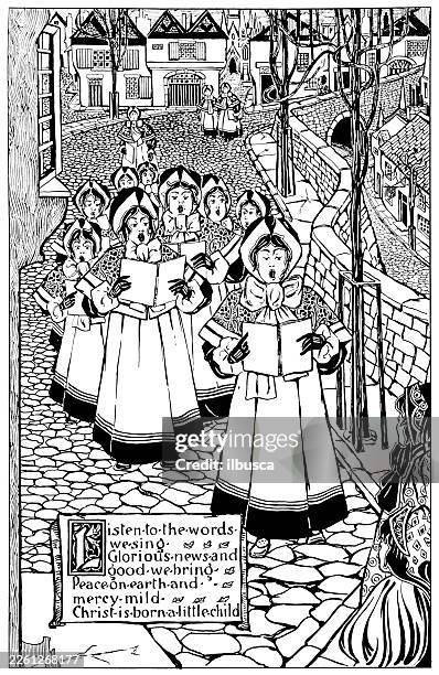 christmas carol art by james allan duncan - carol singer stock illustrations