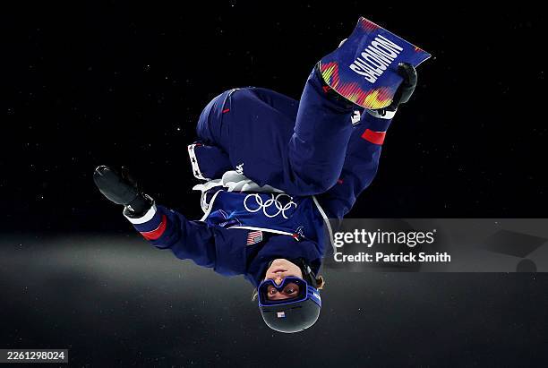 Maddie Mastro of Team United States competes in run two of the Women’s Snowboard Halfpipe Final on day six of the Milano Cortina 2026 Winter Olympic...