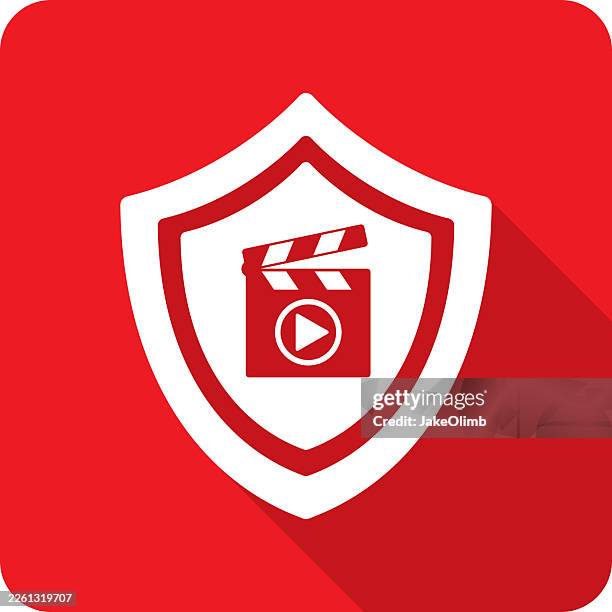 shield clapboard play button icon silhouette - siding stock illustrations