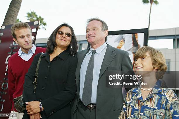 Robin Williams with his wife Marsha, son Zachary and Dylan Smith at the premiere of "One Hour Photo" at the Academy of Motion Picture Arts and...