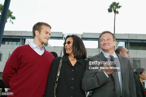 Robin Williams with his wife Marsha and son Zachary at the premiere of "One Hour Photo" at the Academy of Motion Picture Arts and Sciences in Beverly...