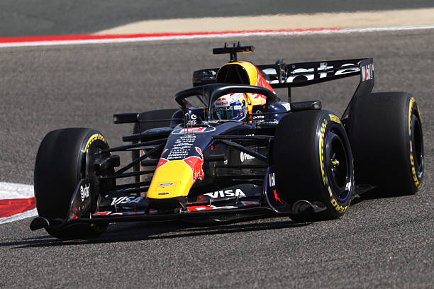 Max Verstappen of the Netherlands driving the Oracle Red Bull Racing RB22 Red Bull Ford on track during day three of F1 Testing at Bahrain...