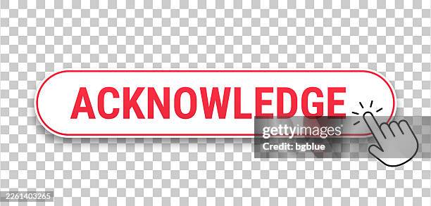 acknowledge - 3d click web button with hand cursor on blank background - hands opening box stock illustrations