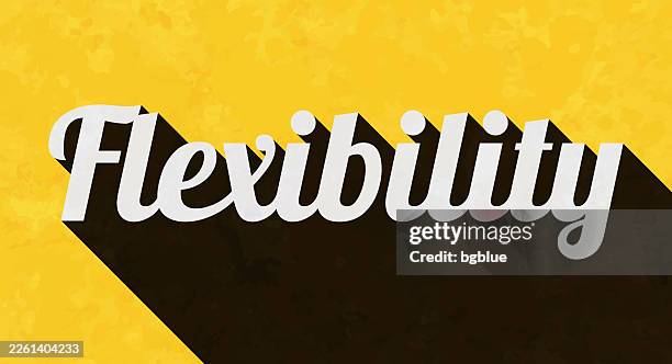 flexibility - text with long shadow on textured yellow background - grit texture stock illustrations