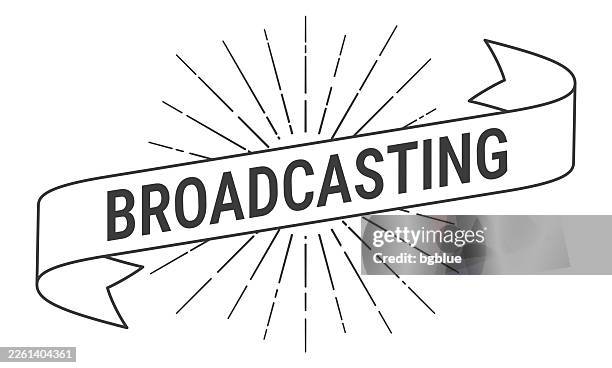 broadcasting - banner with sunbursts on white background - paper scroll isolated stock illustrations
