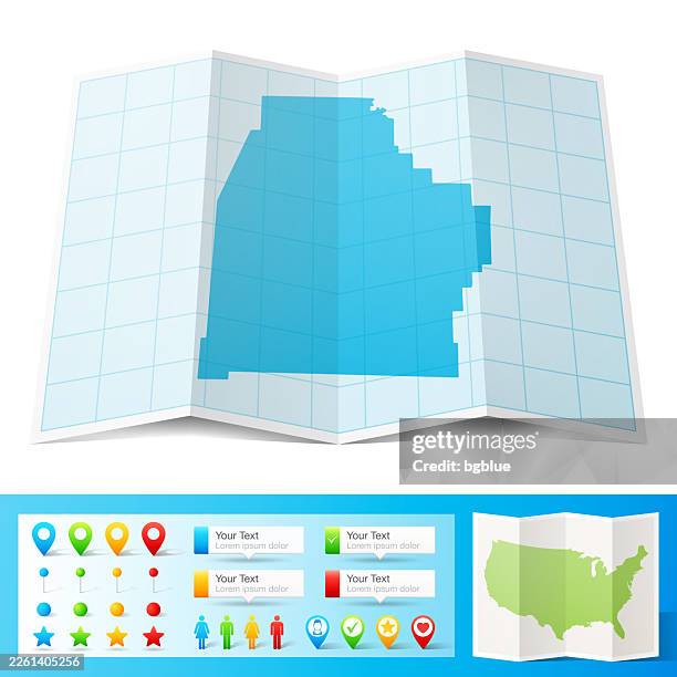 madison county, arkansas map with location pins on white background - icon grid layout stock illustrations