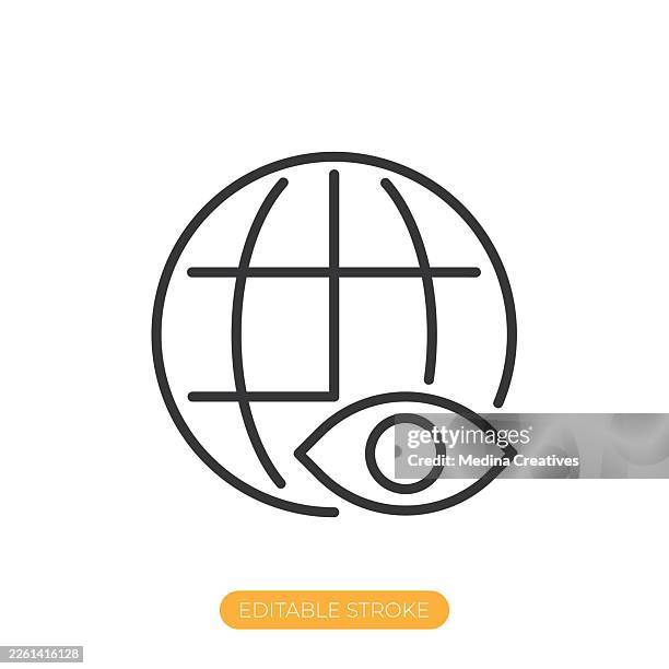 global vision icon. editable stroke thin line icon - connected digital ecosystem stock illustrations