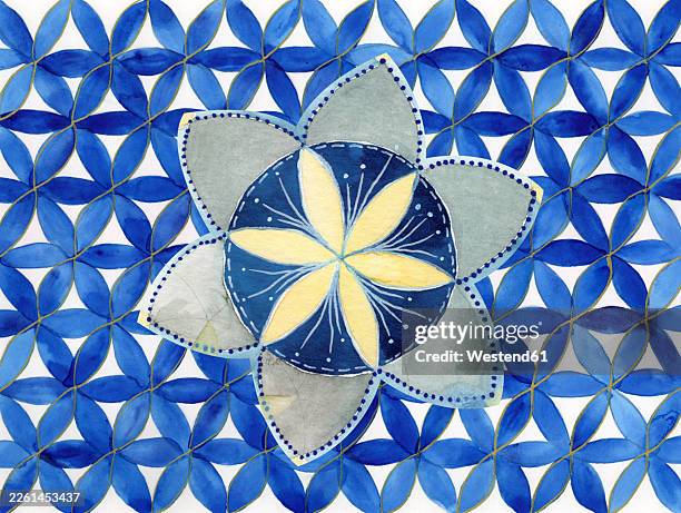watercolor sacred geometry art featuring the flower of life pattern - perfect harmony stock illustrations