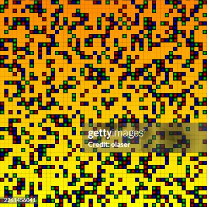 Abstract matrix pattern, squares missing, some LED visible. Sunset colored background. Abstract matrix pattern, squares missing, some LED visible. Sunset colored background.