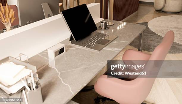 modern marble desk setup with laptop and office accessories in workspace - marble table top stock illustrations