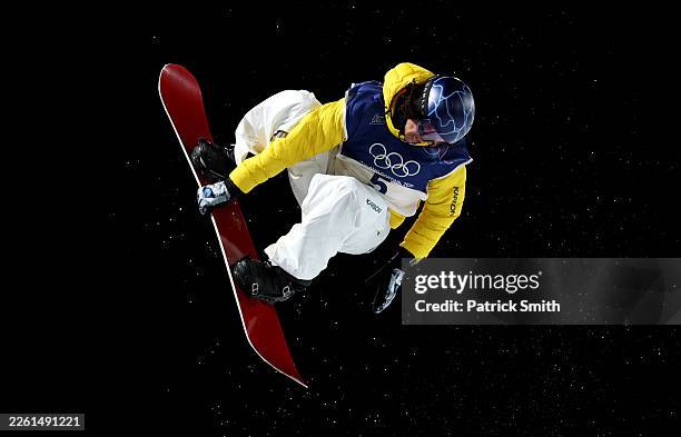 Valentino Guseli of Team Australia competes in run one of the Men's Snowboard Halfpipe final on day seven of the Milano Cortina 2026 Winter Olympic...